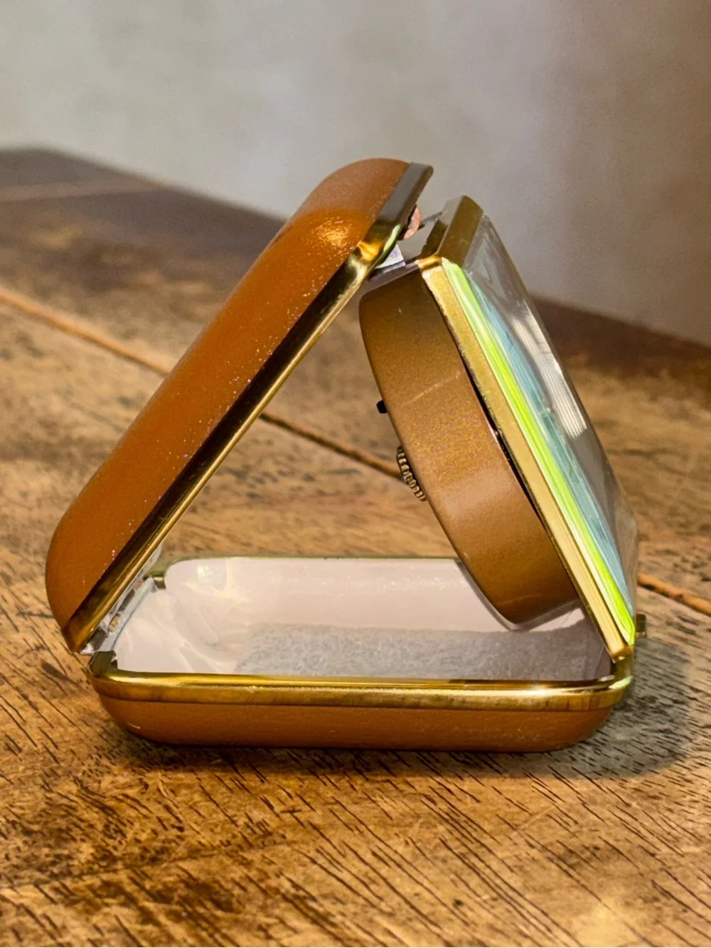 Vintage Citizen Japan Folding Travel Alarm Clock Gold Tone Brown Case Luminous